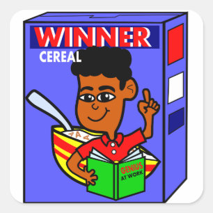 Cartoon Genius Box on Cereal Box Square Sticker