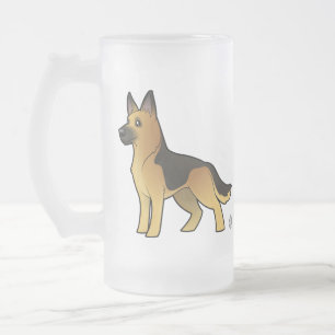 Cartoon German Shepherd Frosted Glass Beer Mug