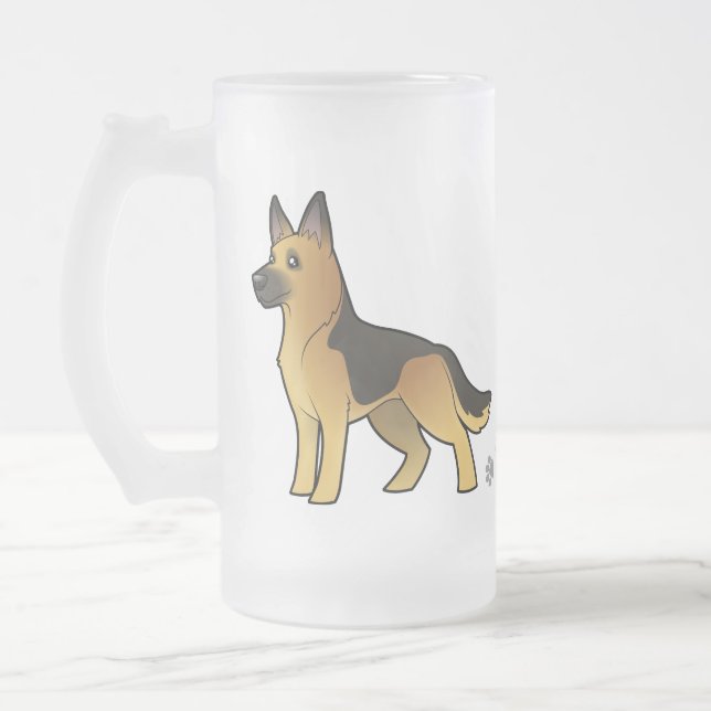 Cartoon German Shepherd Frosted Glass Beer Mug (Left)
