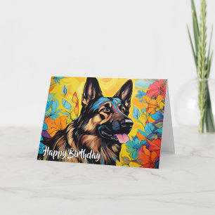 Cartoon German Shepherd in a Garden Custom Card