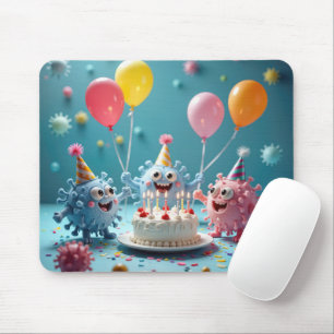 Cartoon Germs Celebrating a Birthday Mouse Mat
