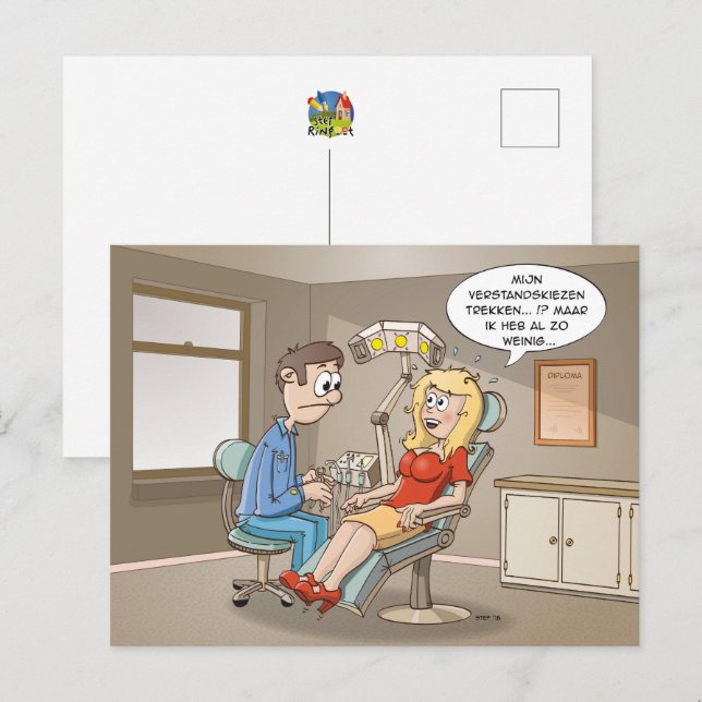 Cartoon, get a blonde at the dentist postcard (Front/Back)