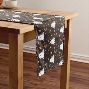 Cartoon Ghost Pattern Halloween Black Table Runner