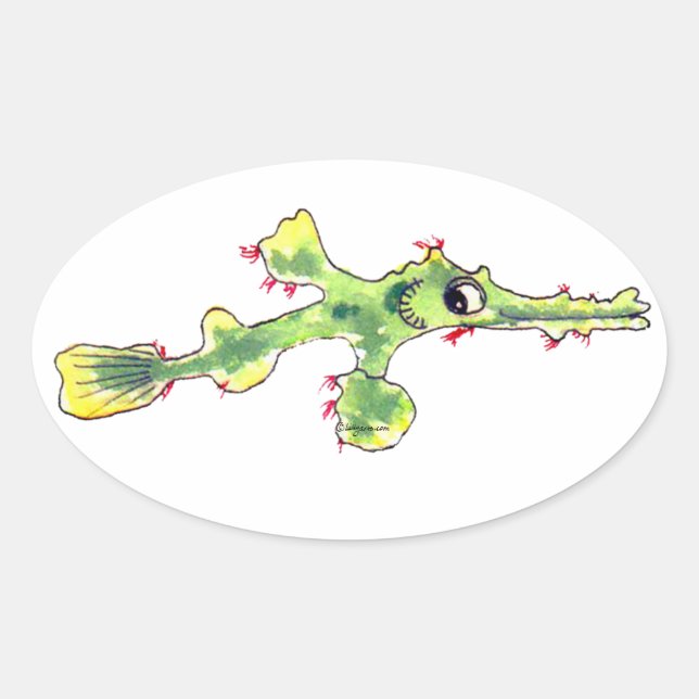 Cartoon Ghost Pipefish Fish Oval Sticker (Front)
