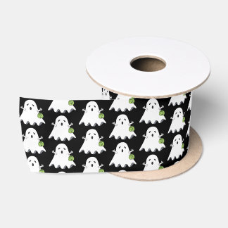 Cartoon Ghost Trick-or-Treater Black Ribbon Satin Ribbon