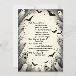 Cartoon Ghosts and Bats Halloween Invitation