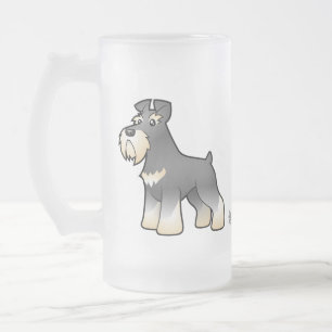 Cartoon Giant/Standard/Miniature Schnauzer Frosted Glass Beer Mug