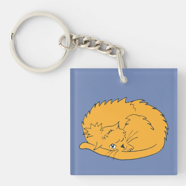 Cartoon Ginger Cat curled up Key Ring (Front)