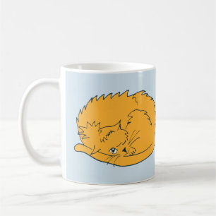 Cartoon Ginger Cat curled up on blue Coffee Mug