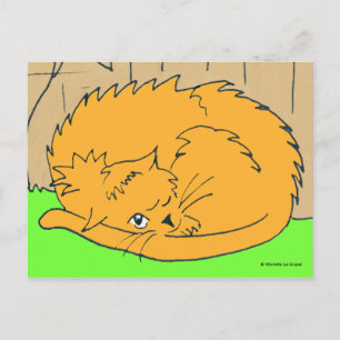 Cartoon Ginger Cat curled up Postcard