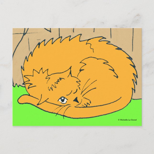 Cartoon Ginger Cat curled up Postcard (Front)