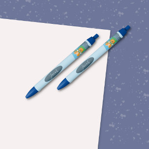 Cartoon Ginger Cat in the Snow Pen with Name