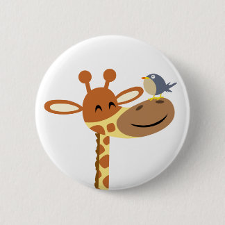 Cartoon Giraffe and Friend button badge