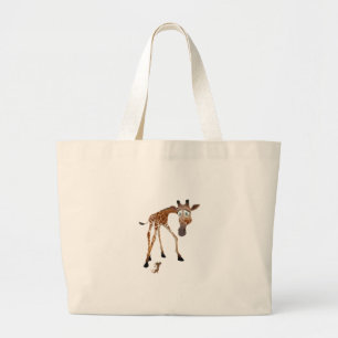 Cartoon Giraffe and Mouse Large Tote Bag