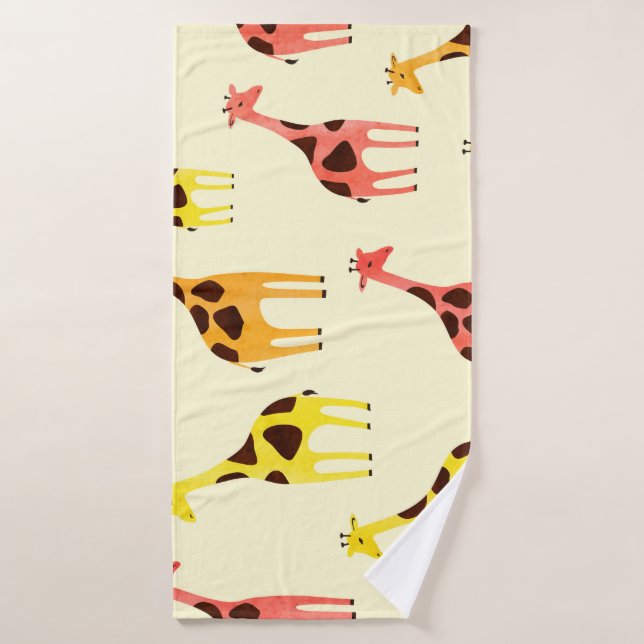Cartoon Giraffe: Colourful Vintage Pattern. Bath Towel (Bath Towel)