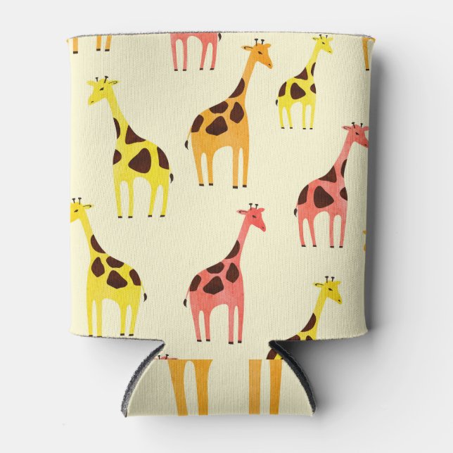 Cartoon Giraffe: Colourful Vintage Pattern. Can Cooler (Front)
