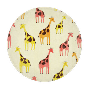 Cartoon Giraffe: Colourful Vintage Pattern. Cutting Board