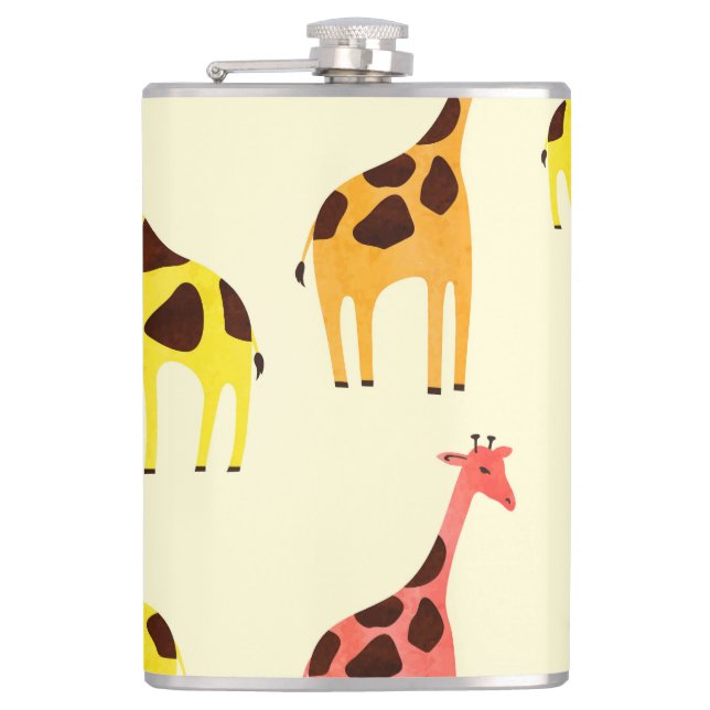 Cartoon Giraffe: Colourful Vintage Pattern. Hip Flask (Front)