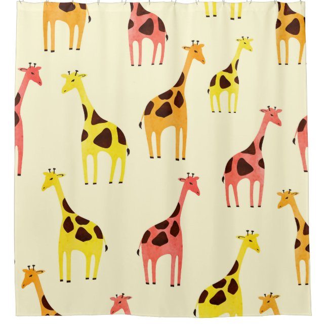 Cartoon Giraffe: Colourful Vintage Pattern. Shower Curtain (Front)