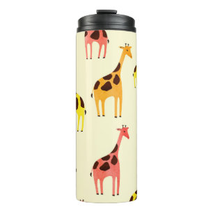 Cartoon Giraffe: Colourful Vintage Pattern. Thermal Tumbler
