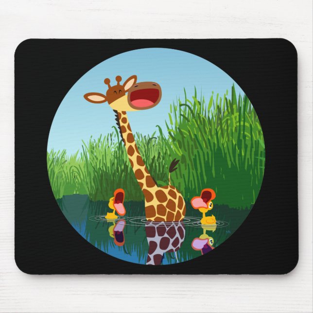 Cartoon Giraffe&Ducks (through telescope) Mousepad (Front)