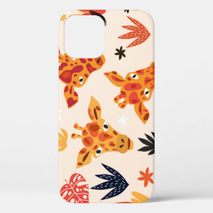 Cartoon Giraffe: Floral Savanna Pattern iPhone 12 Case
