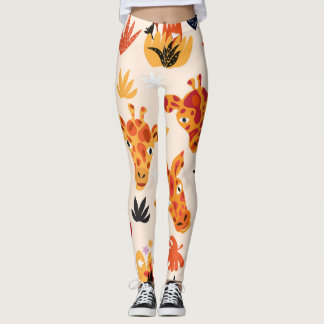 Cartoon Giraffe: Floral Savanna Pattern Leggings