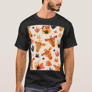 Cartoon Giraffe: Floral Savanna Pattern T-Shirt