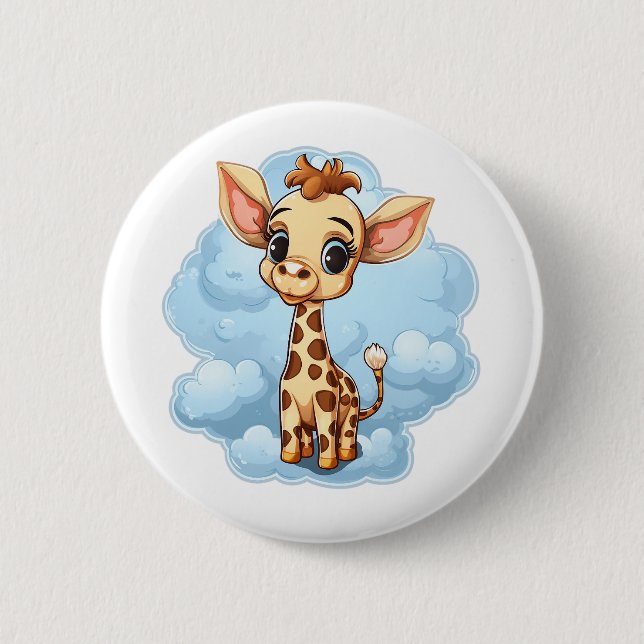 Cartoon giraffe illustration 6 cm round badge (Front)