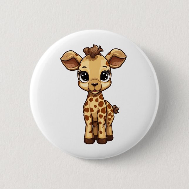 Cartoon giraffe illustration 6 cm round badge (Front)