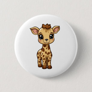 Cartoon giraffe illustration 6 cm round badge