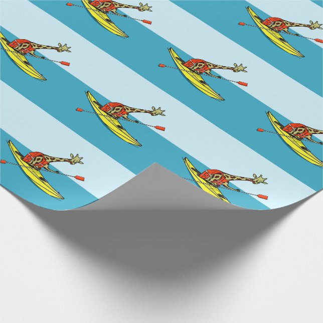 Cartoon Giraffe in a sea kayak Wrapping Paper (Corner)