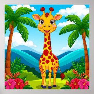 Cartoon Giraffe Safari Animal Wall Art   Kids Room