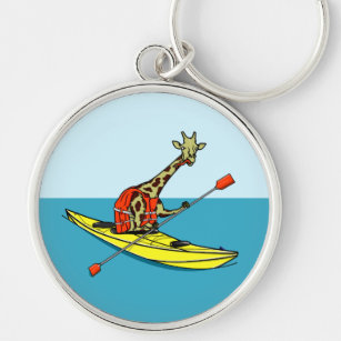 Cartoon giraffe sea kayaking key ring