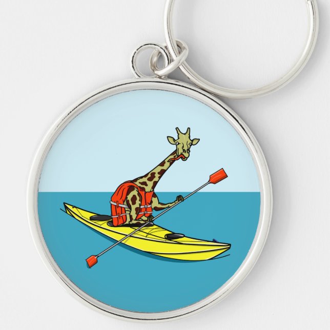 Cartoon giraffe sea kayaking key ring (Front)