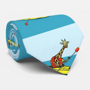 Cartoon giraffe sea kayaking tie