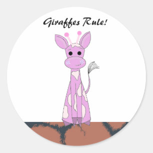 Cartoon Giraffe with Saying Classic Round Sticker