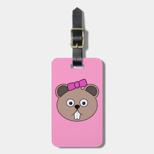 Cartoon Girl Beaver Face Luggage Tag (Front Vertical)