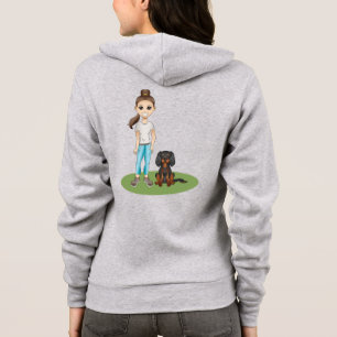 Cartoon Girl & Black And Tan Cavalier Spaniel Dog Hoodie