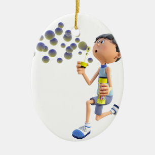 Cartoon Girl Blowing Bubbles Ceramic Tree Decoration