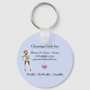 Cartoon Girl Cleaning Service Key Ring