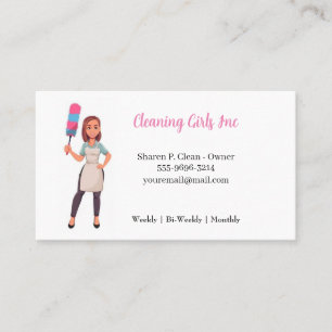 Cartoon Girl House Cleaning Service Business Card