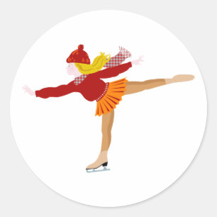 Cartoon Girl Ice Skating Winter clipart Classic Round Sticker