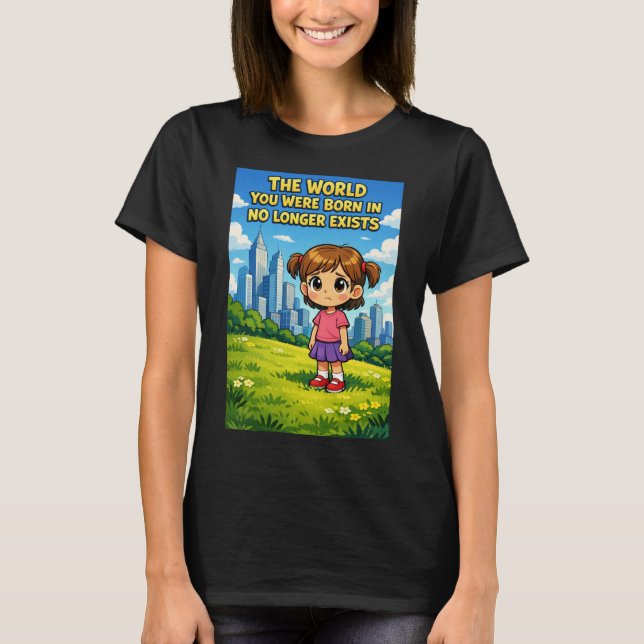 Cartoon Girl Lost Innocence Past vs Future Graphic T-Shirt (Front)