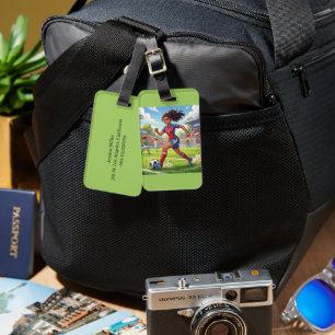 Cartoon Girl Playing Soccer Football Personalise Luggage Tag