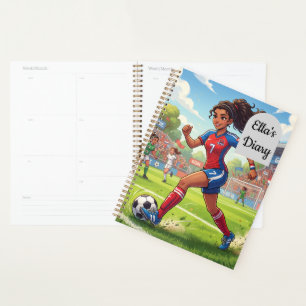 Cartoon Girl Playing Soccer Football Personalise Planner