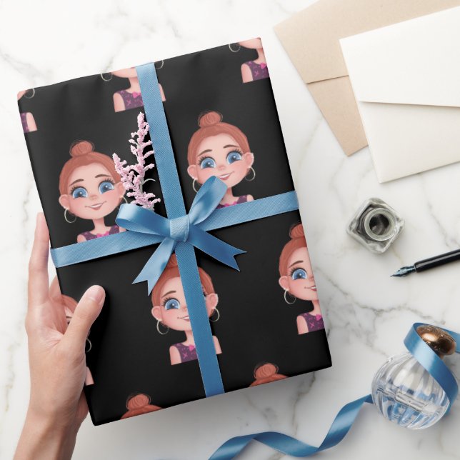Cartoon Girl with Big Eyes Wrapping Paper (Gifting)