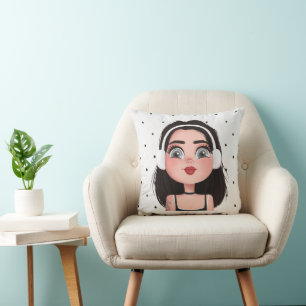 Cartoon Girl With Headphones Cushion