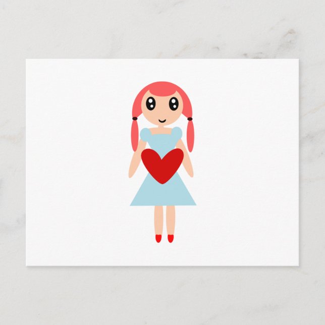 Cartoon Girl with Heart Postcard (Front)