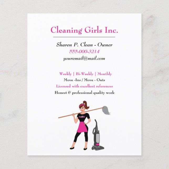 Cartoon Girl with Mop House Cleaning Service Flyer (Front)